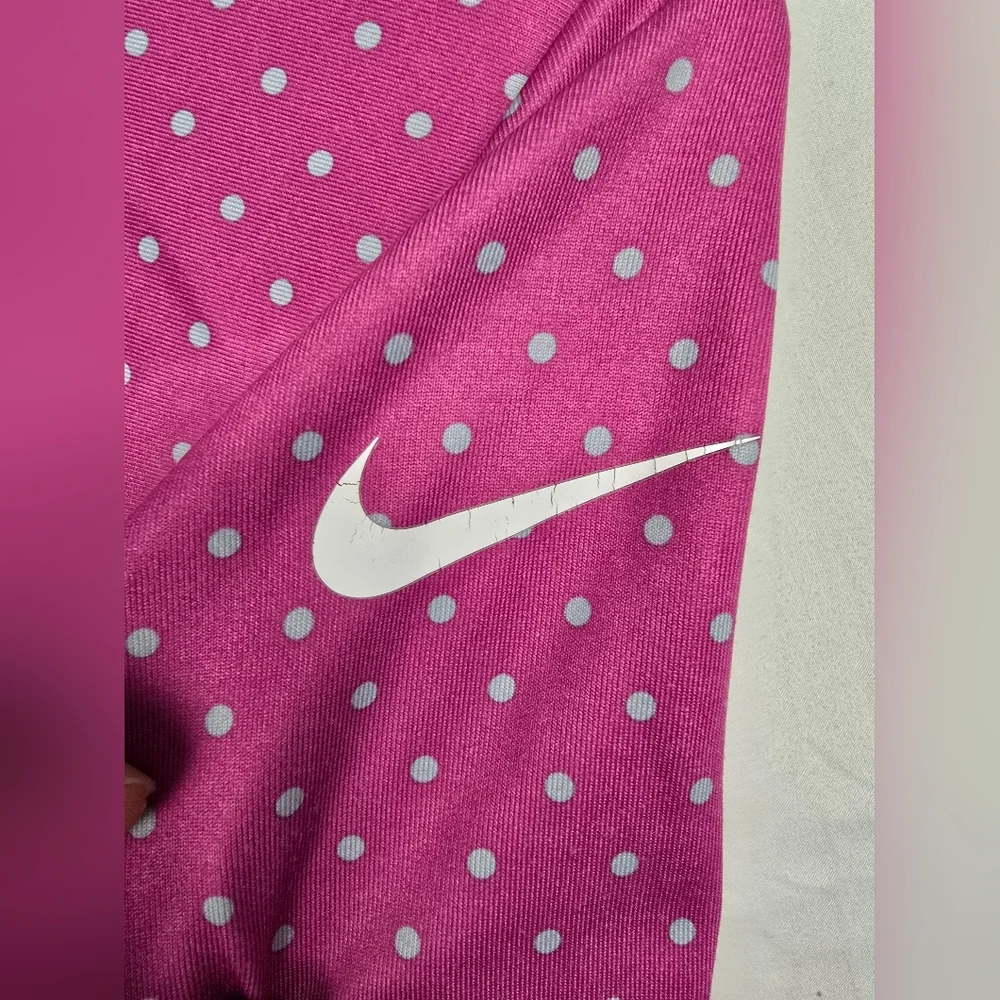 Nike Pro Sporty Pink Polka Dots Half Zip Hiking Workout Running Shirt sz M